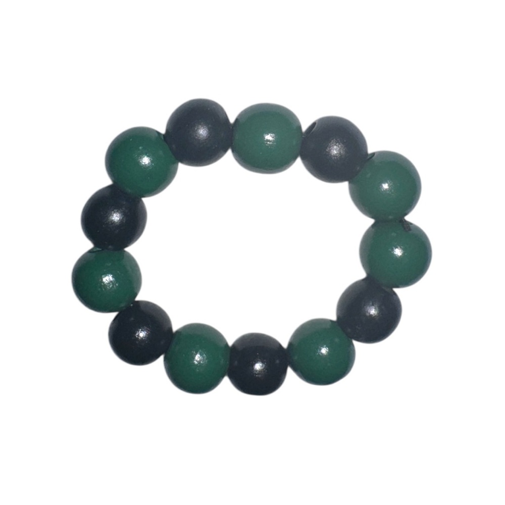 3 FOR $10 HANDCRAFTED Green and Black Chunky Wooden Boho Beaded Stretch Bracelet